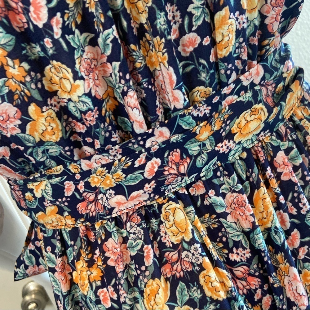 Old Navy~NWT~Multi-Color Floral Print~Ruffle Wrap Midi Dress~Cap Sleeves~Size S - Picture 12 of 15